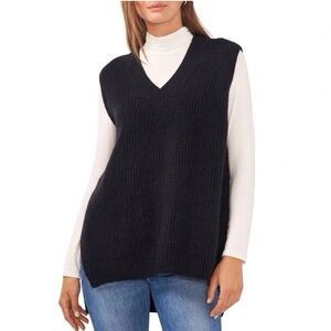 Vince Camuto Black Oversized High Low Sweater Vest